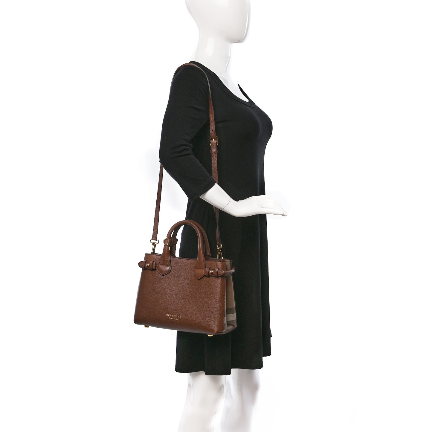 Derby Calfskin House Check Small Banner Tote Tan
