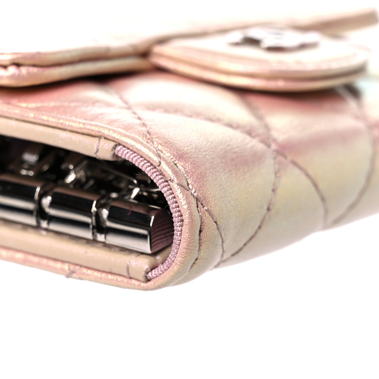 Iridescent Calfskin Quilted Classic 4 Key Holder Wallet Pink