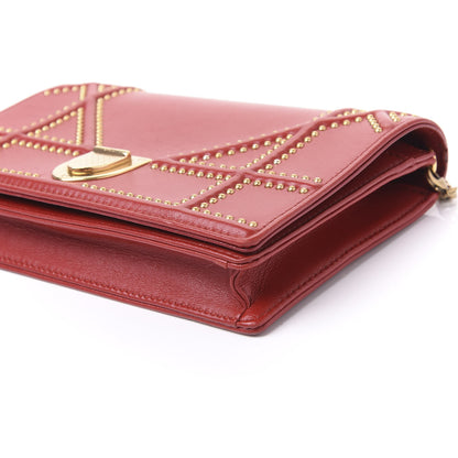 Christian Dior Lambskin Studded Diorama Wallet on Chain Pouch Red 6 of 11