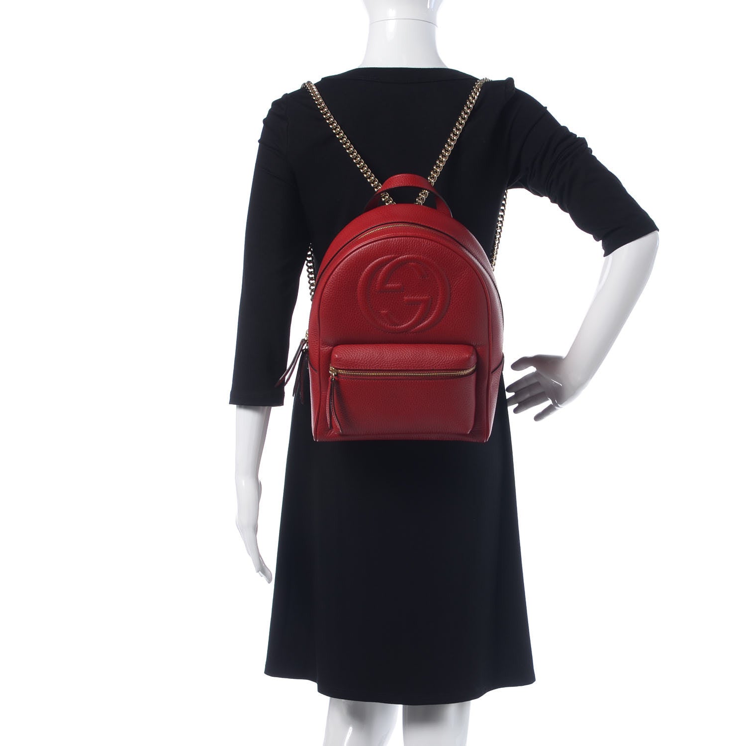 Gucci Pebbled Calfskin Soho Chain Backpack Hibiscus Red 2 of 10
