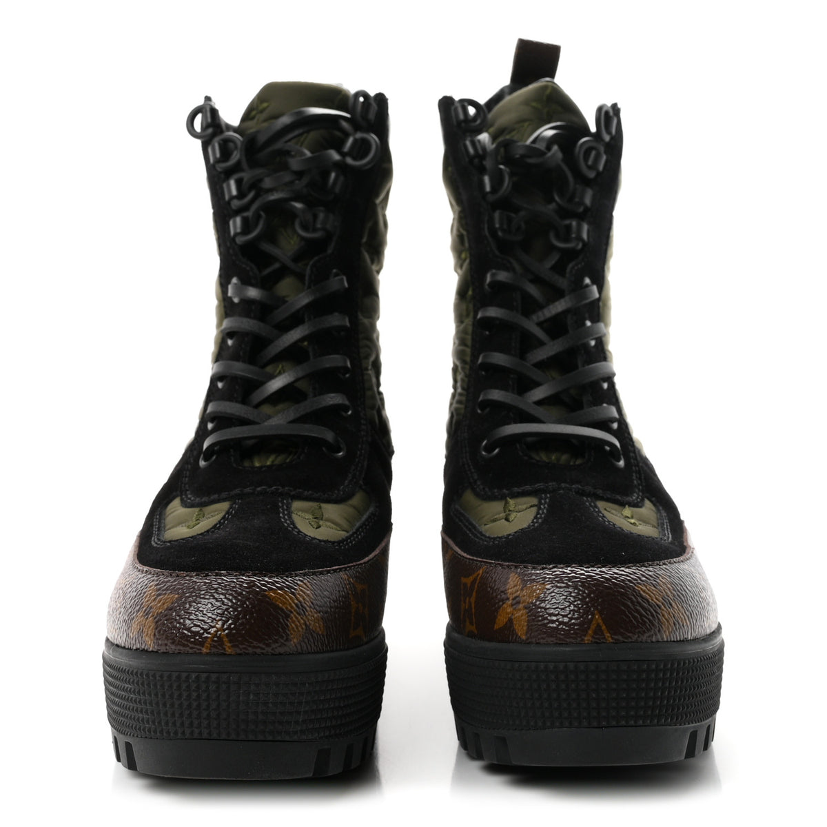 Louis Vuitton Nylon Embroidered Monogram Suede Laureate Platform Desert Boots 38 Kaki 3 of 9