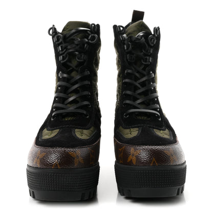 Louis Vuitton Nylon Embroidered Monogram Suede Laureate Platform Desert Boots 38 Kaki 3 of 9