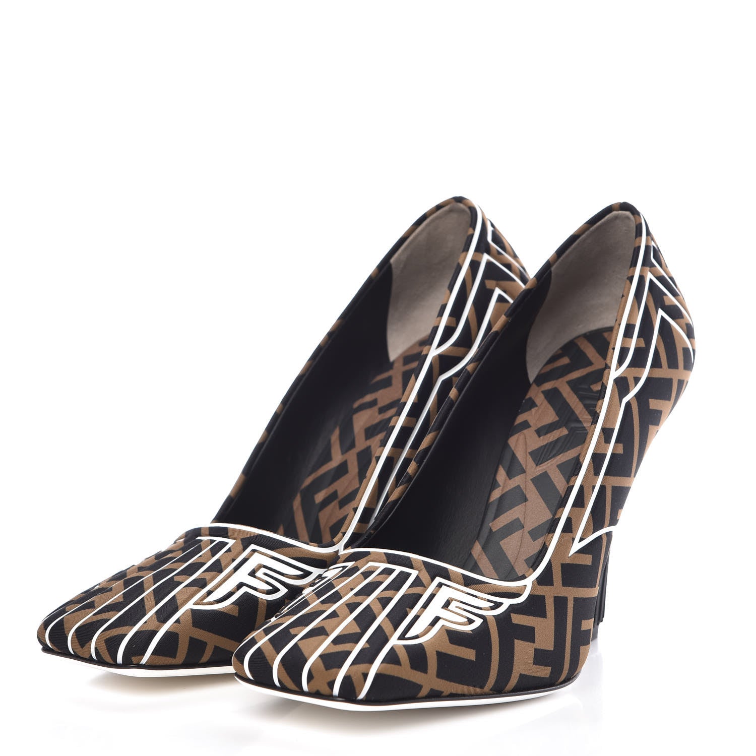 Fendi Lycra Film FFreedom Decollete Pumps 39.5 Tobacco Bianco 3 of 8