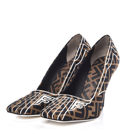 Fendi Lycra Film FFreedom Decollete Pumps 39.5 Tobacco Bianco 3 of 8