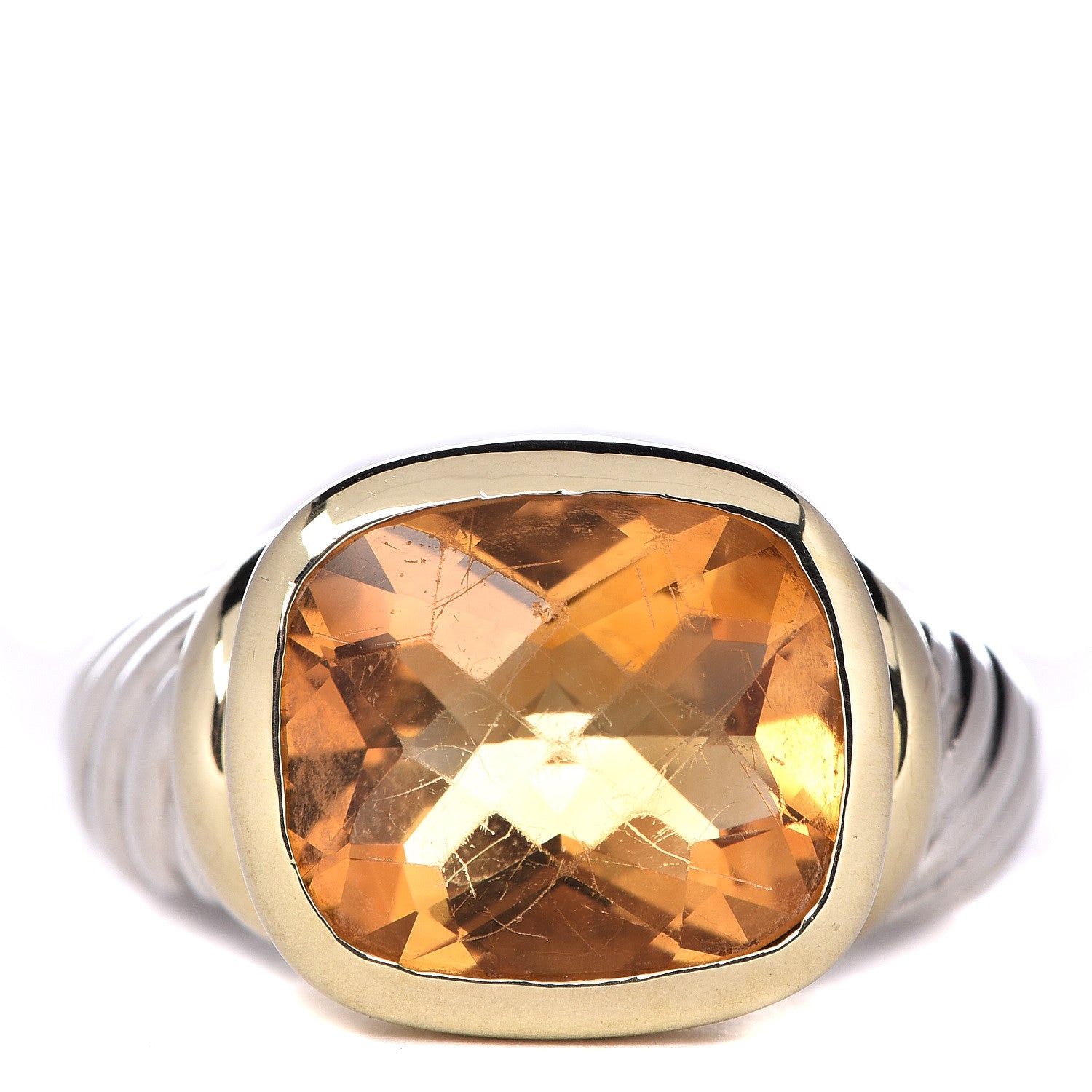 David Yurman Sterling Silver 14K Yellow Gold Citrine 14mm Noblesse Ring 61 9.75 1 of 6