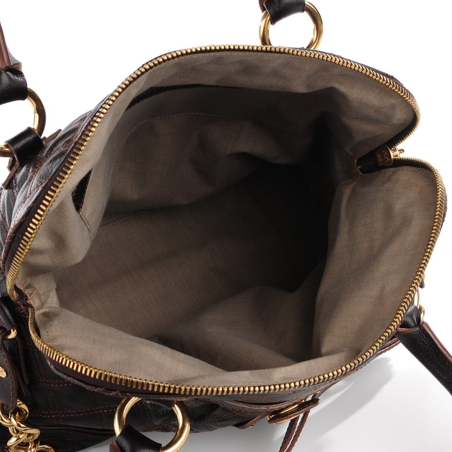 Lacquered Goatskin Quilting Class Satchel Truffle