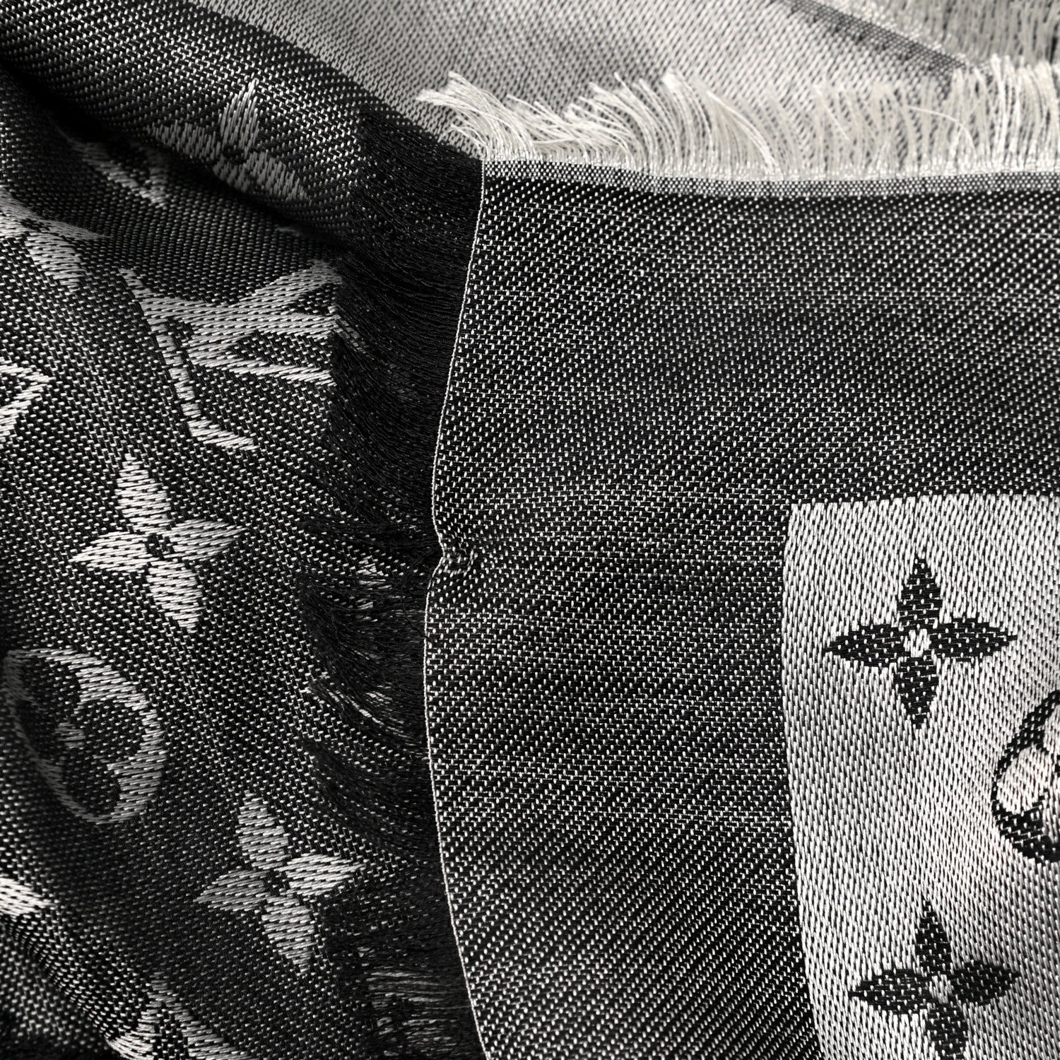 Louis Vuitton Silk Wool Monogram Denim Shawl Black 5 of 5