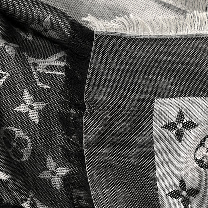 Louis Vuitton Wool Silk Monogram Denim Shawl Black 5 of 5