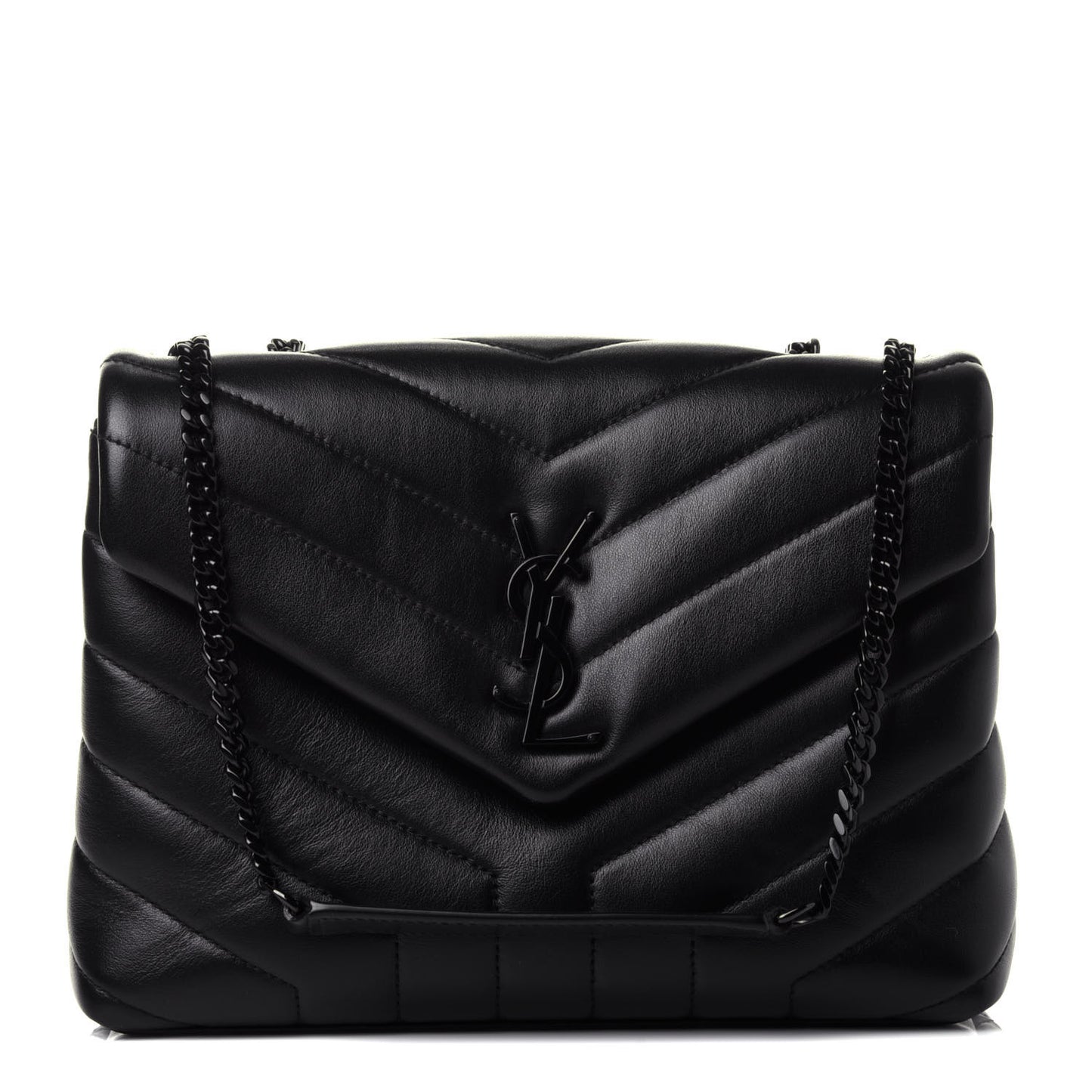 Calfskin Y Quilted Monogram Small Loulou Chain Satchel Black