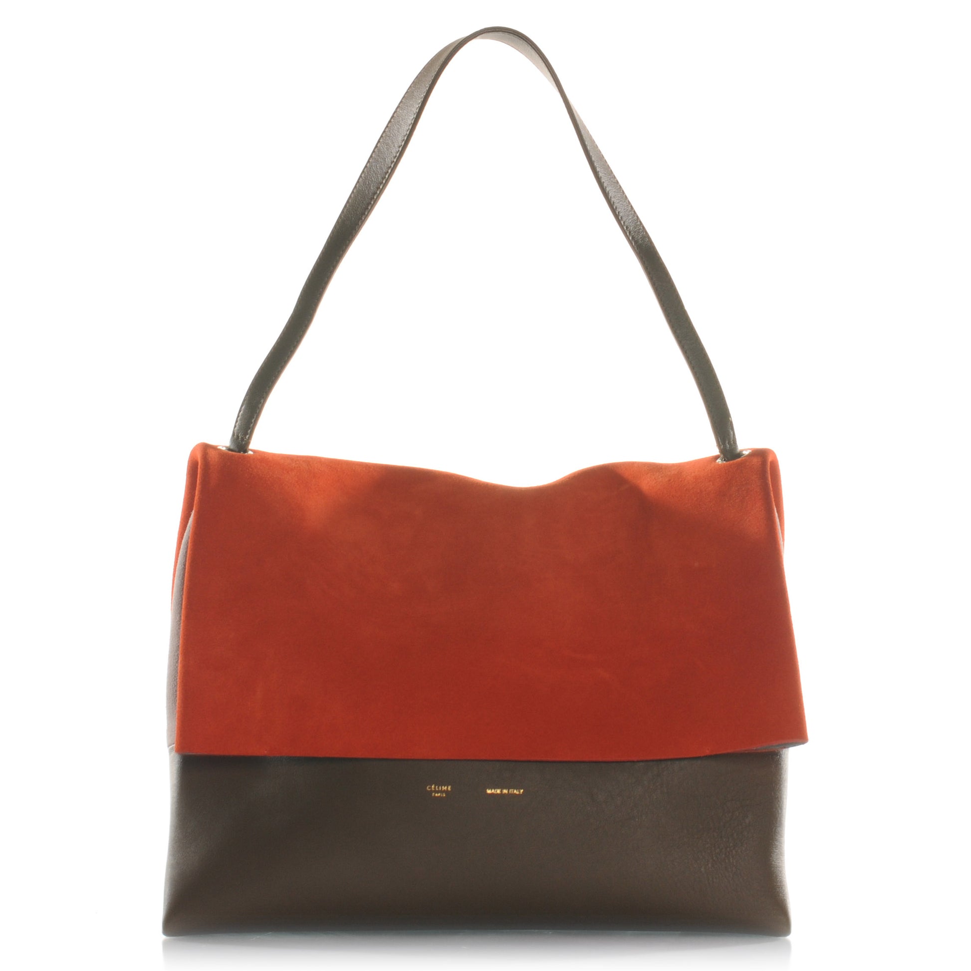 Celine Calfskin Suede All Soft Shoulder Bag Bright Orange Cement Olive 1 of 7