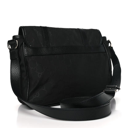 Gucci Nylon Monogram Double Buckle Flap Messenger Bag Black 3 of 9