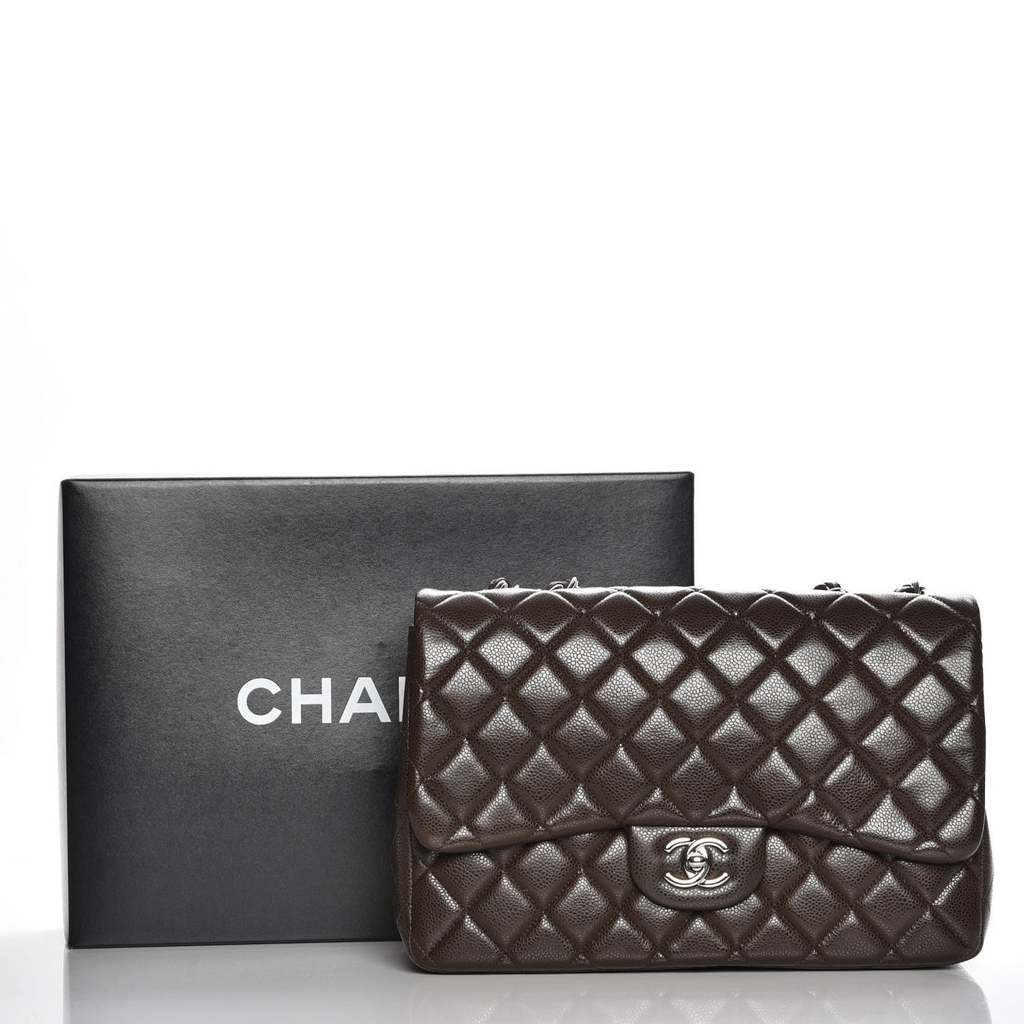 Caviar Quilted Jumbo Single Flap Dark Brown