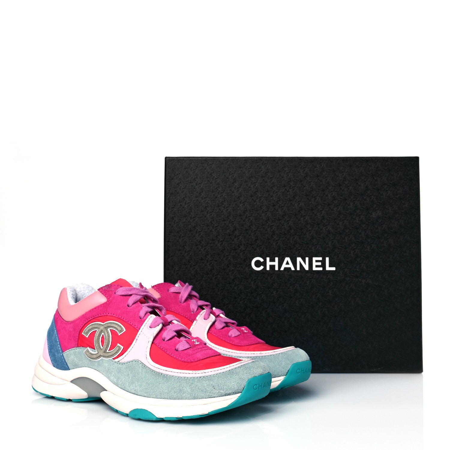 Chanel Nylon Calfskin Suede Womens CC Sneakers 40 Fuchsia Pink 10 of 10