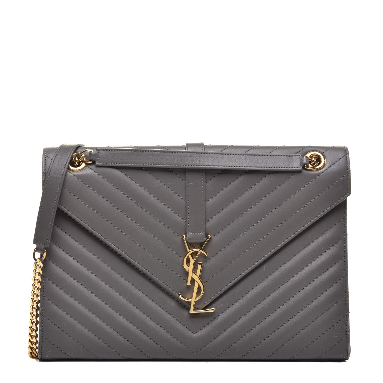 Saint Laurent Grain De Poudre Matelasse Chevron Large Monogram Satchel Earth 1 of 8