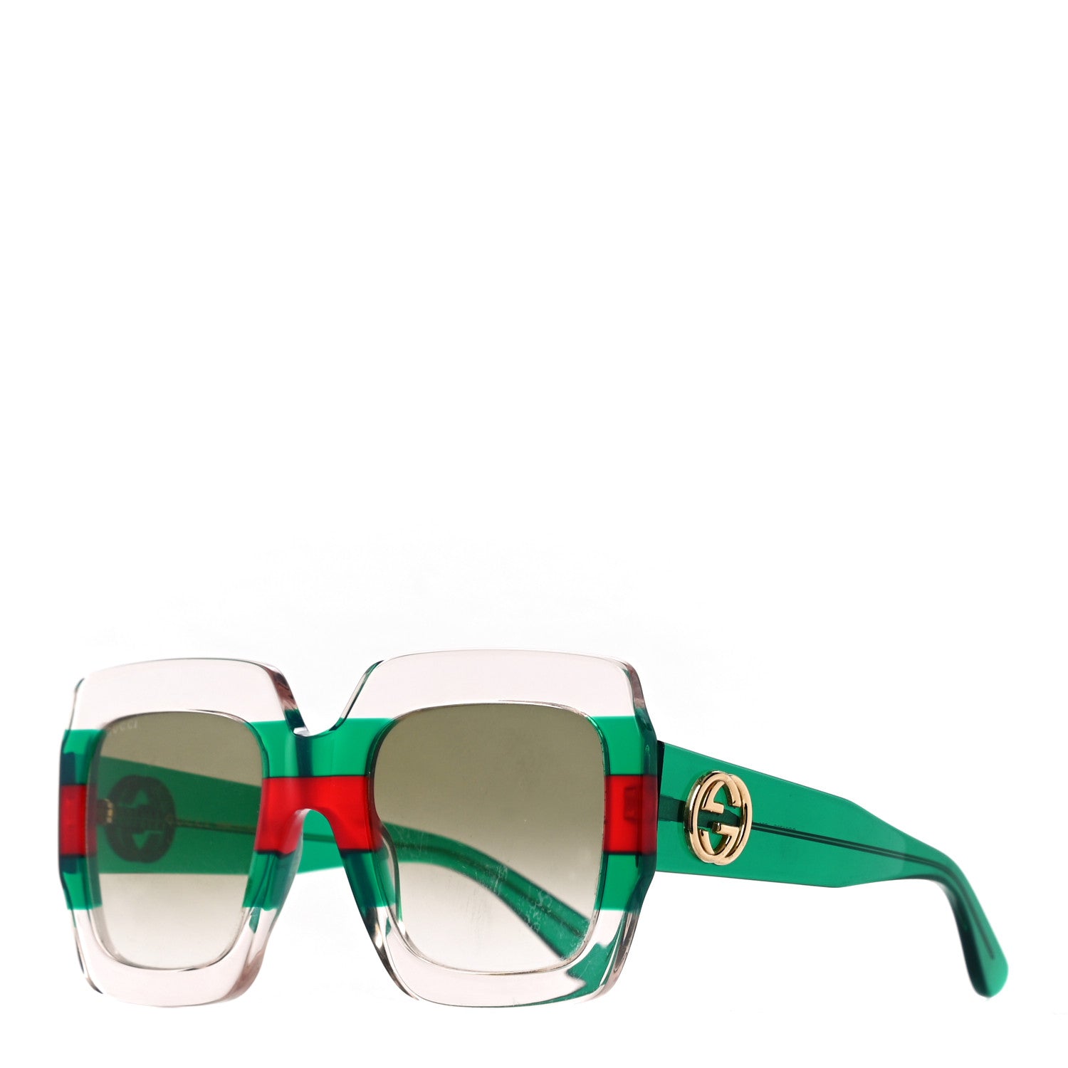 Gucci Square Web Frame GG0178S Sunglasses Green Red 1 of 8