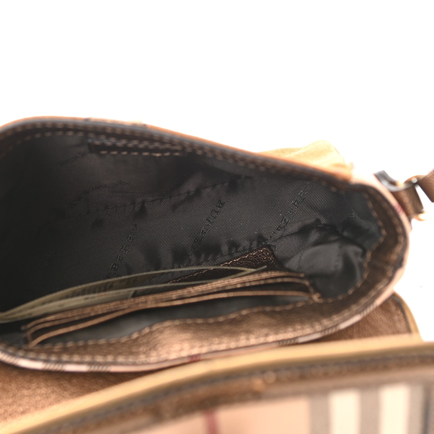 Burberry Metallic Suede Haymarket Check Mini Berkeley Crossbody Antique Gold 5 of 9