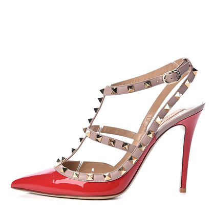Valentino Garavani Patent Rockstud Ankle Strap 100mm Pumps 41 Rosso Valentino Poudre 1 of 8