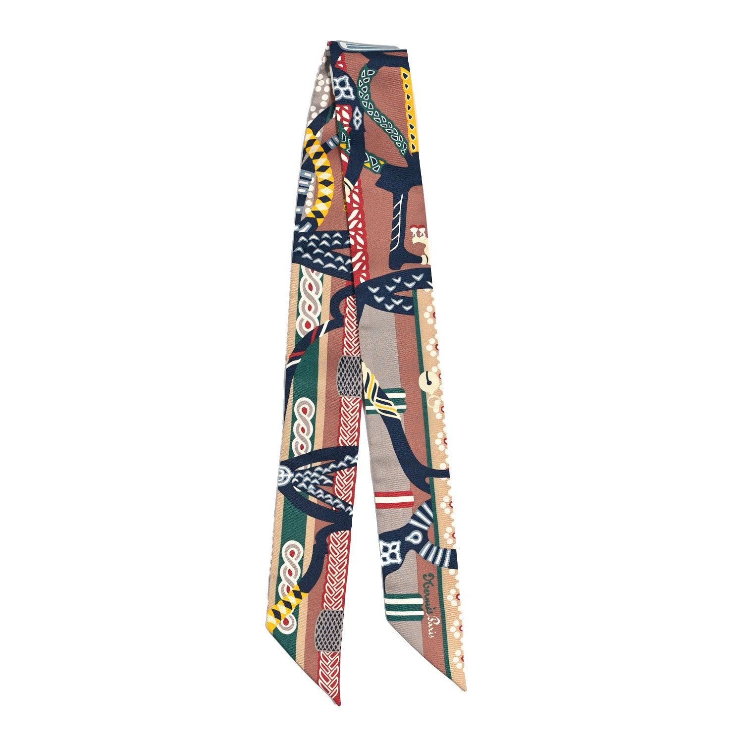 Hermes Silk Fantaisie D'Etriers Twilly Noisette Etoupe Vert 2 of 3