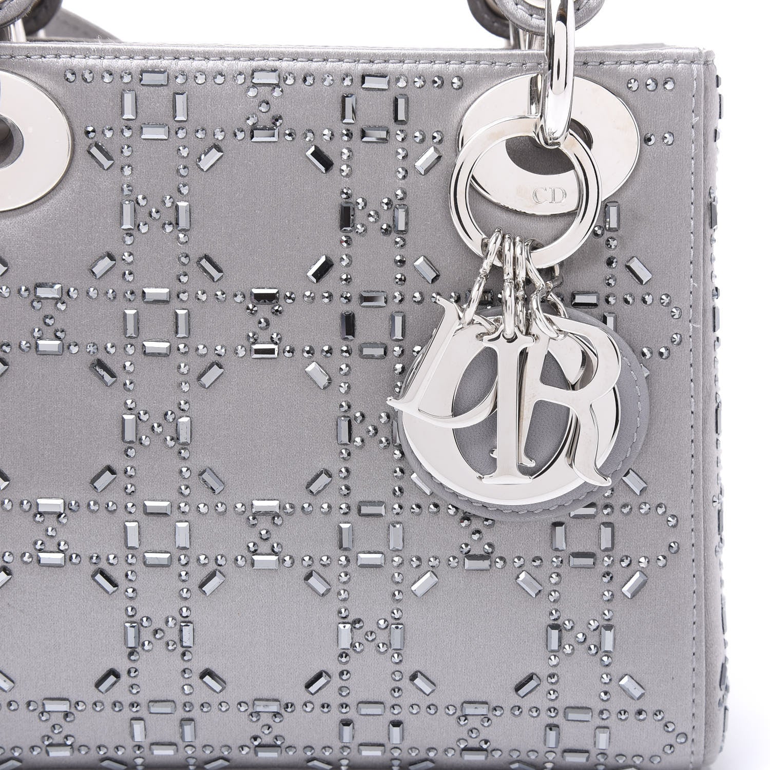 Christian Dior Satin Crystal Cannage Mini Lady Dior Gray 8 of 8