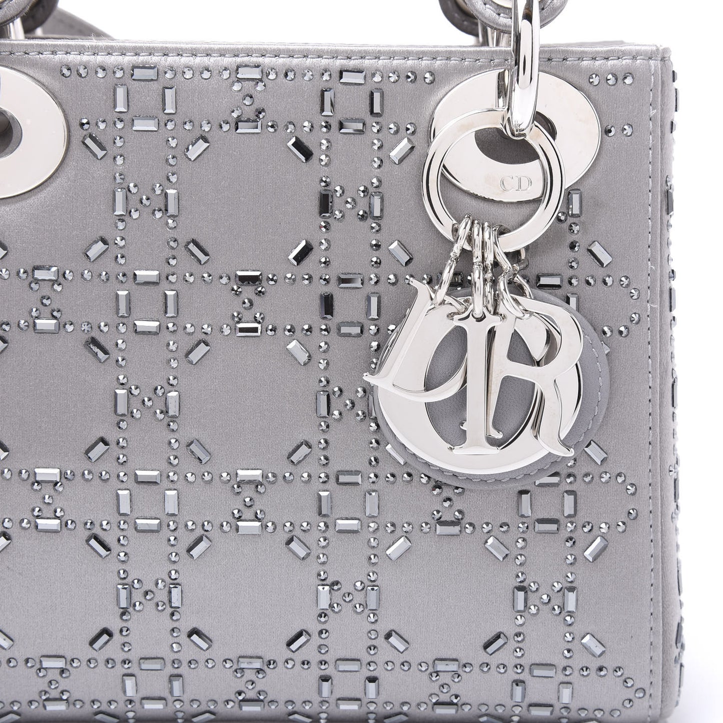 Satin Crystal Cannage Mini Lady Dior Gray