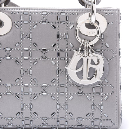 Christian Dior Satin Crystal Cannage Mini Lady Dior Gray 9 of 9