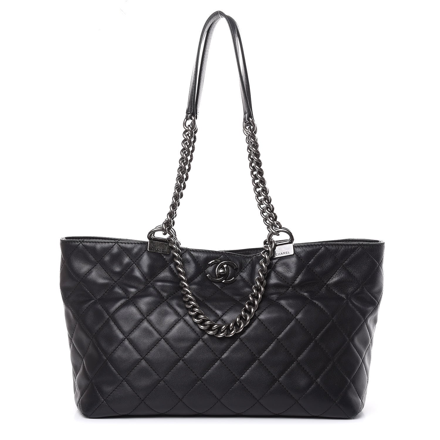 Chanel Calfskin Quilted Small Shopping In Chains Tote Black 1 of 15