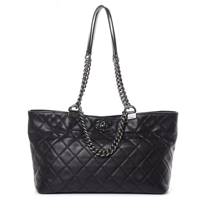 Chanel Calfskin Quilted Small Shopping In Chains Tote Black 1 of 15
