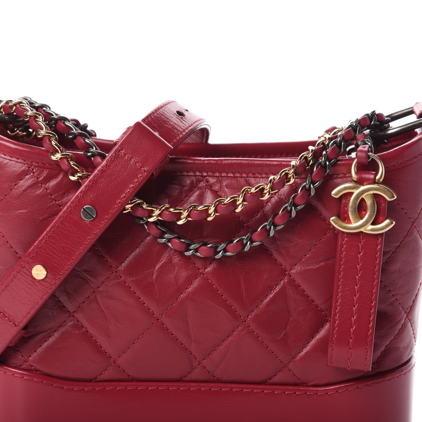Aged Calfskin Quilted Small Gabrielle Hobo Dark Pink