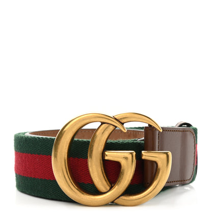 Gucci Nylon Calfskin Double G Web 40mm Belt 90 36 Green Red Cuir 1 of 5
