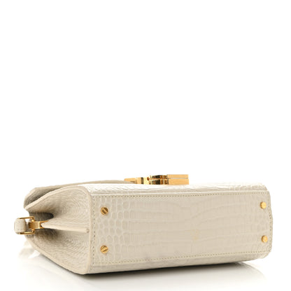 Saint Laurent Crocodile Embossed Mini Classic Monogram Cassandra Top Handle Crema Soft 4 of 12