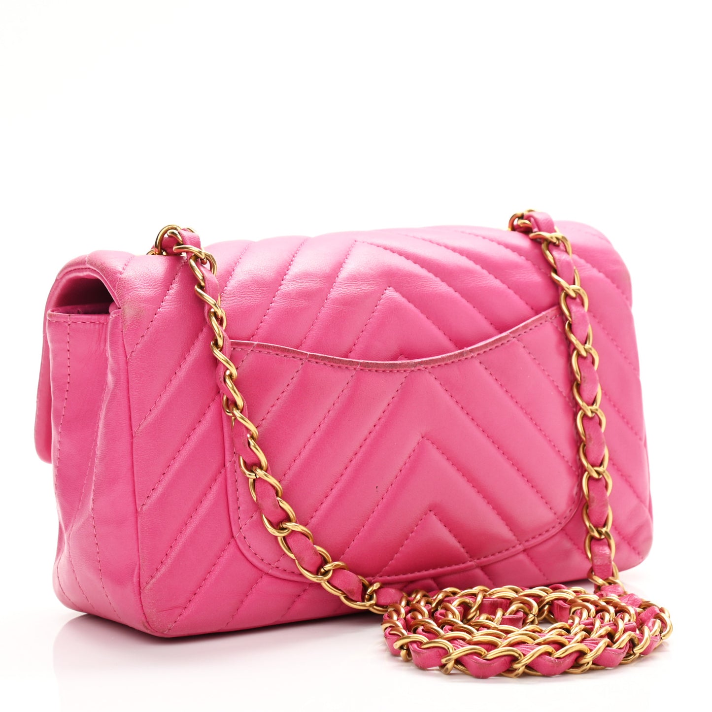 Lambskin Chevron Quilted Mini Rectangular Flap Fuchsia