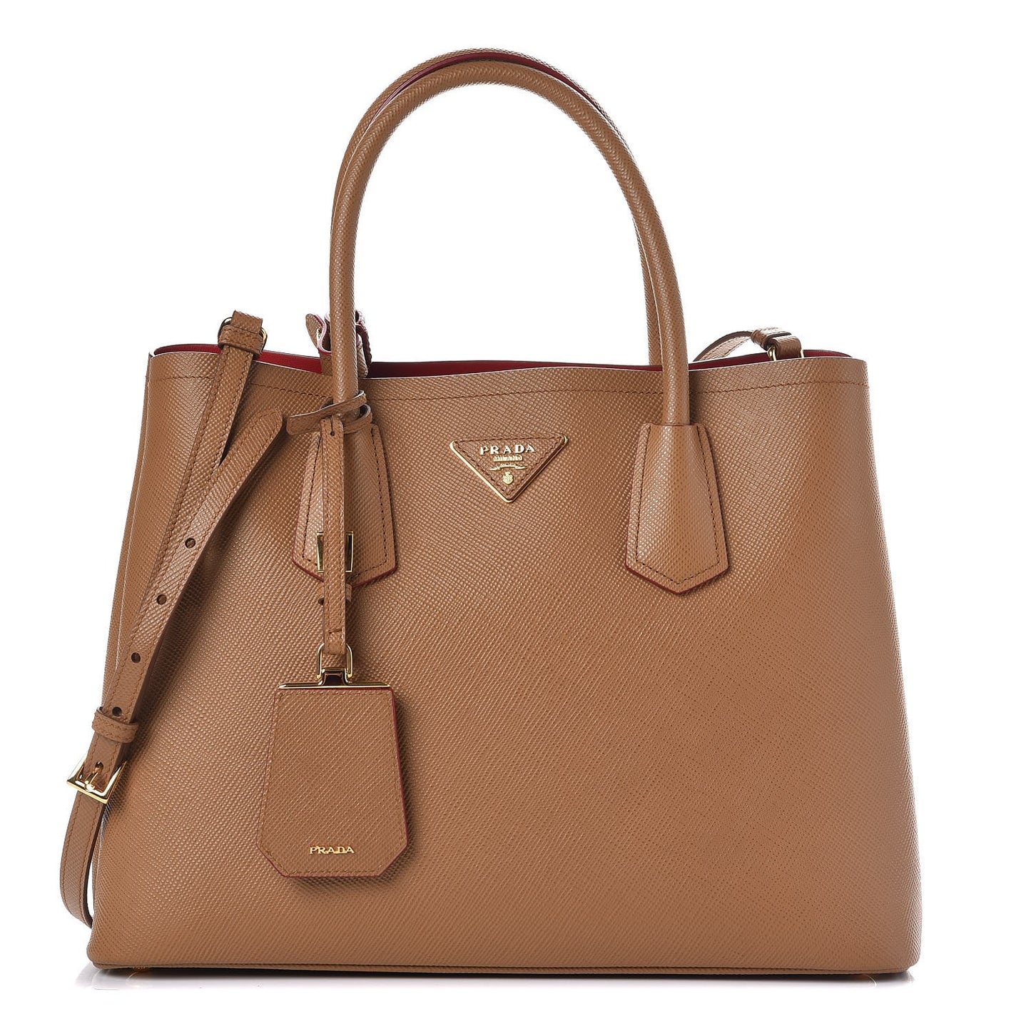 Saffiano Cuir Medium Double Bag Caramel