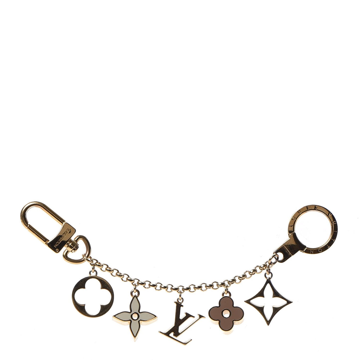 Brass Enamel Fleur De Monogram Bag Charm Chain Gold