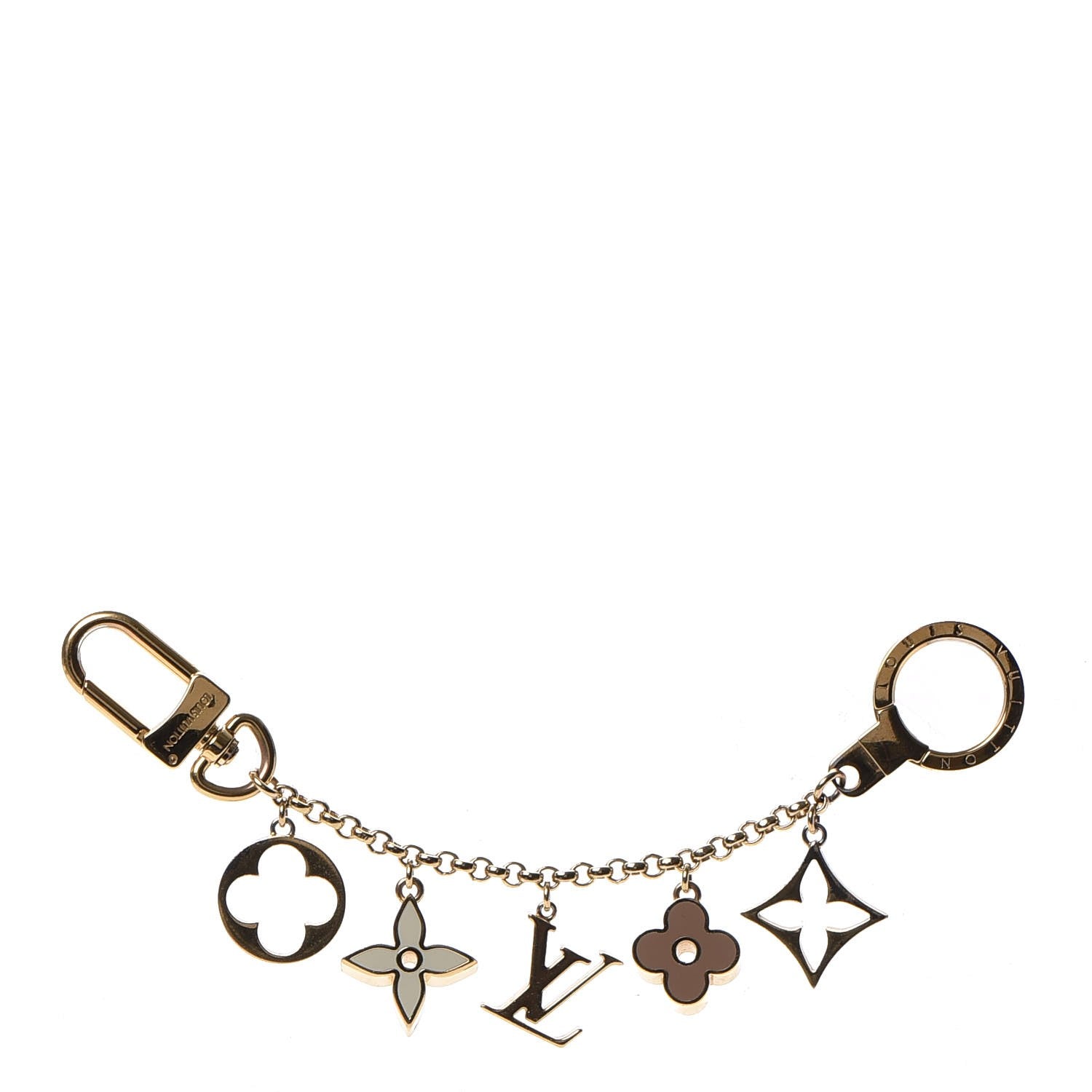 Louis Vuitton Brass Enamel Fleur De Monogram Bag Charm Chain Gold 1 of 6