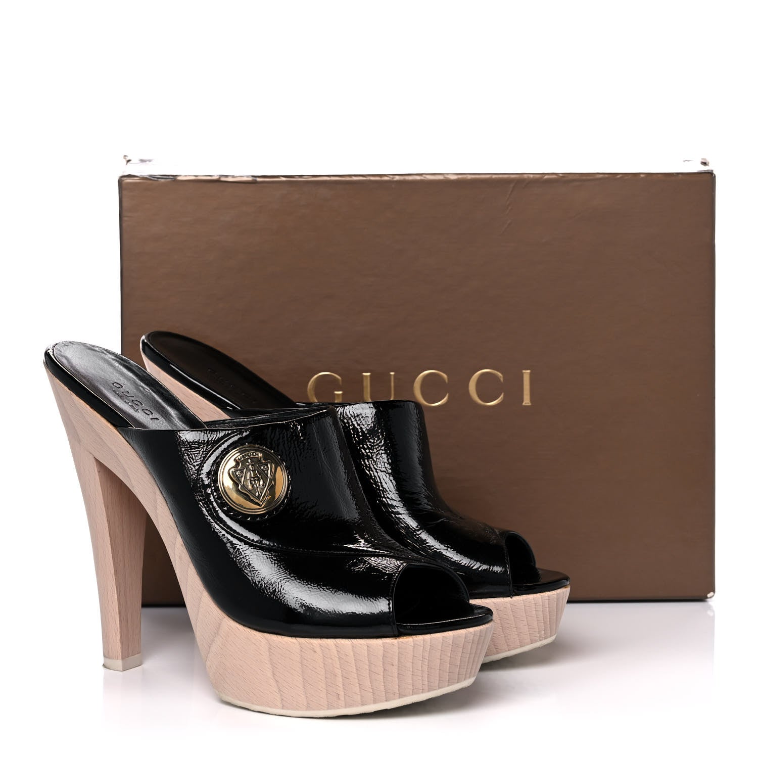 Gucci Patent Wood Platform High Heel Slides 9 Black 9 of 9