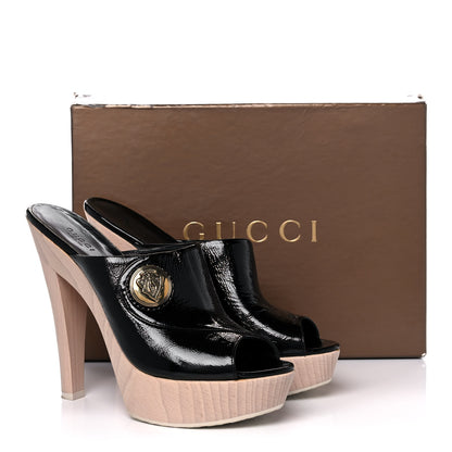 Gucci Patent Wood Platform High Heel Slides 9 Black 9 of 9