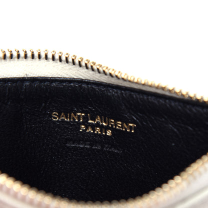 Saint Laurent Grain De Poudre Matelasse Chevron Monogram Fragments Zippered Card Case White 6 of 8