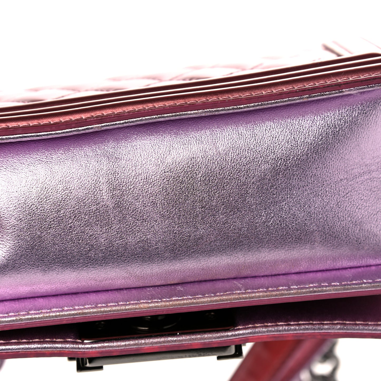 Metallic Patent Calfskin Quilted Small Boy Flap Pink