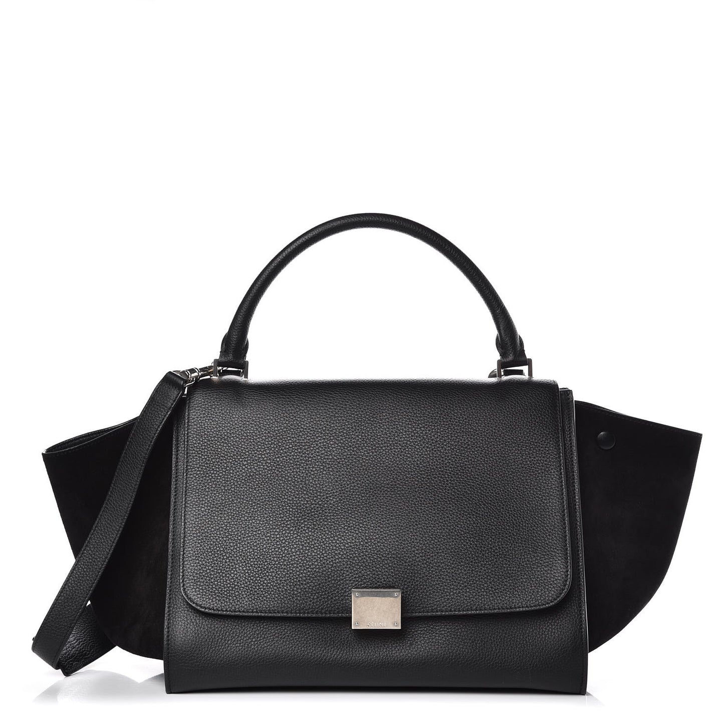 Drummed Calfskin Suede Medium Trapeze Black