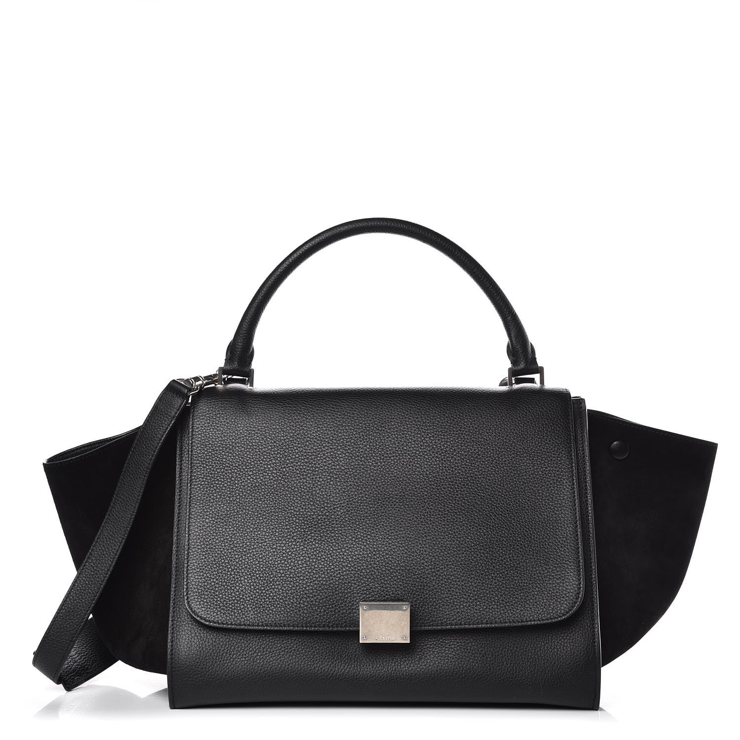 Celine Drummed Calfskin Suede Medium Trapeze Black 1 of 9