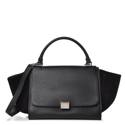 Celine Drummed Calfskin Suede Medium Trapeze Black 1 of 9