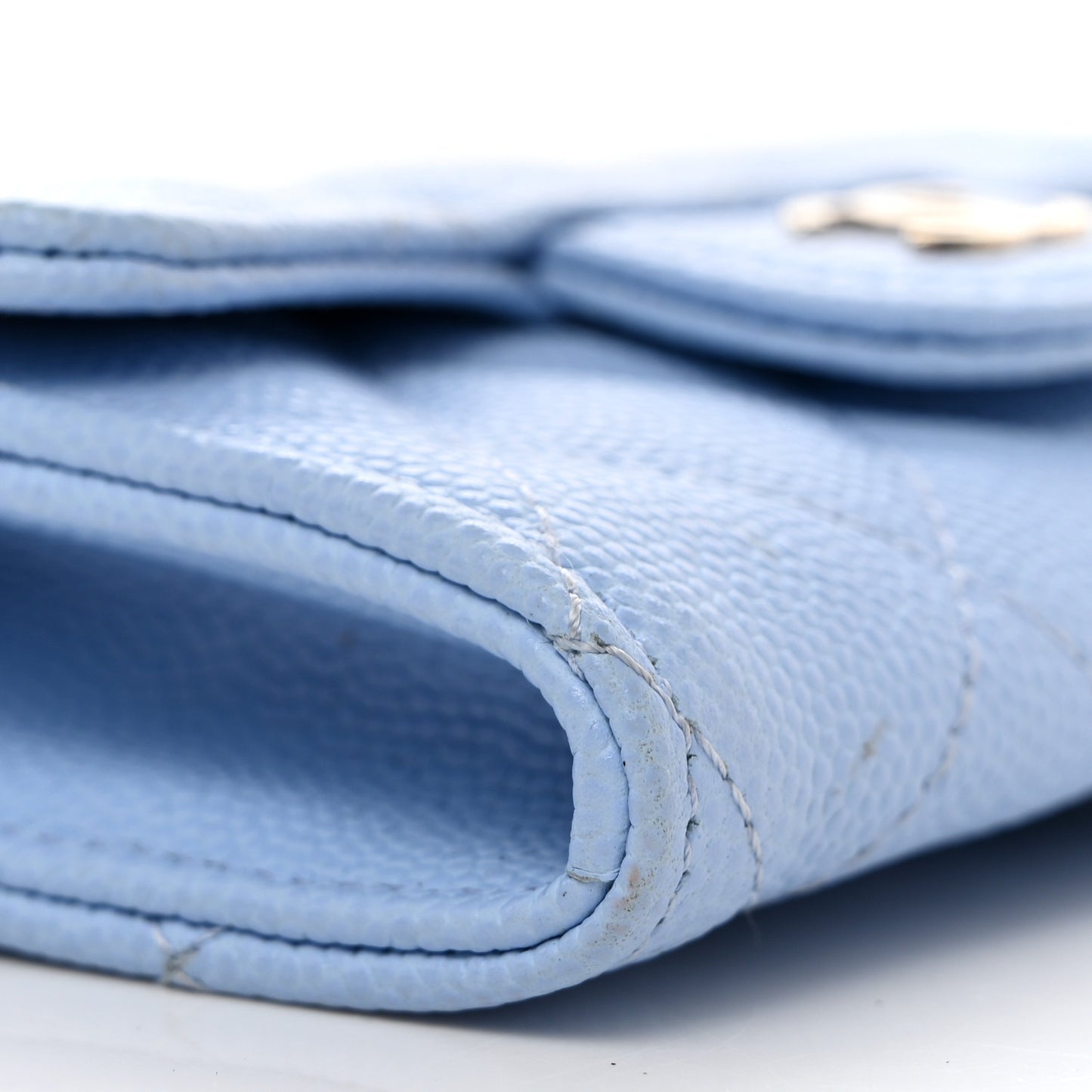Caviar Quilted Flap Card Holder Wallet Light Blue