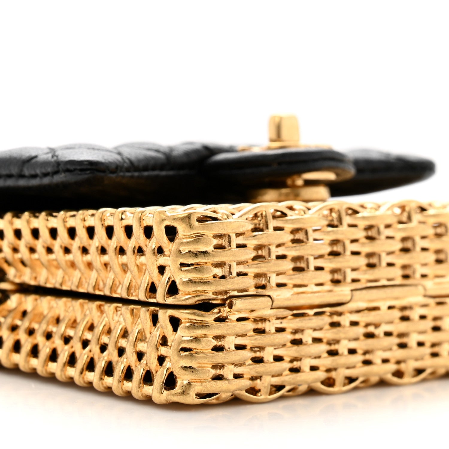 Chanel Woven Metal Lambskin Quilted Micro Flap Black Gold 8 of 9