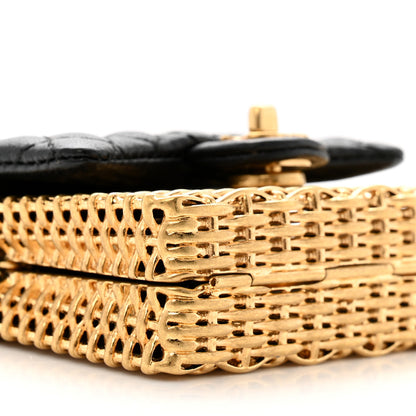 Chanel Woven Metal Lambskin Quilted Micro Flap Black Gold 8 of 9
