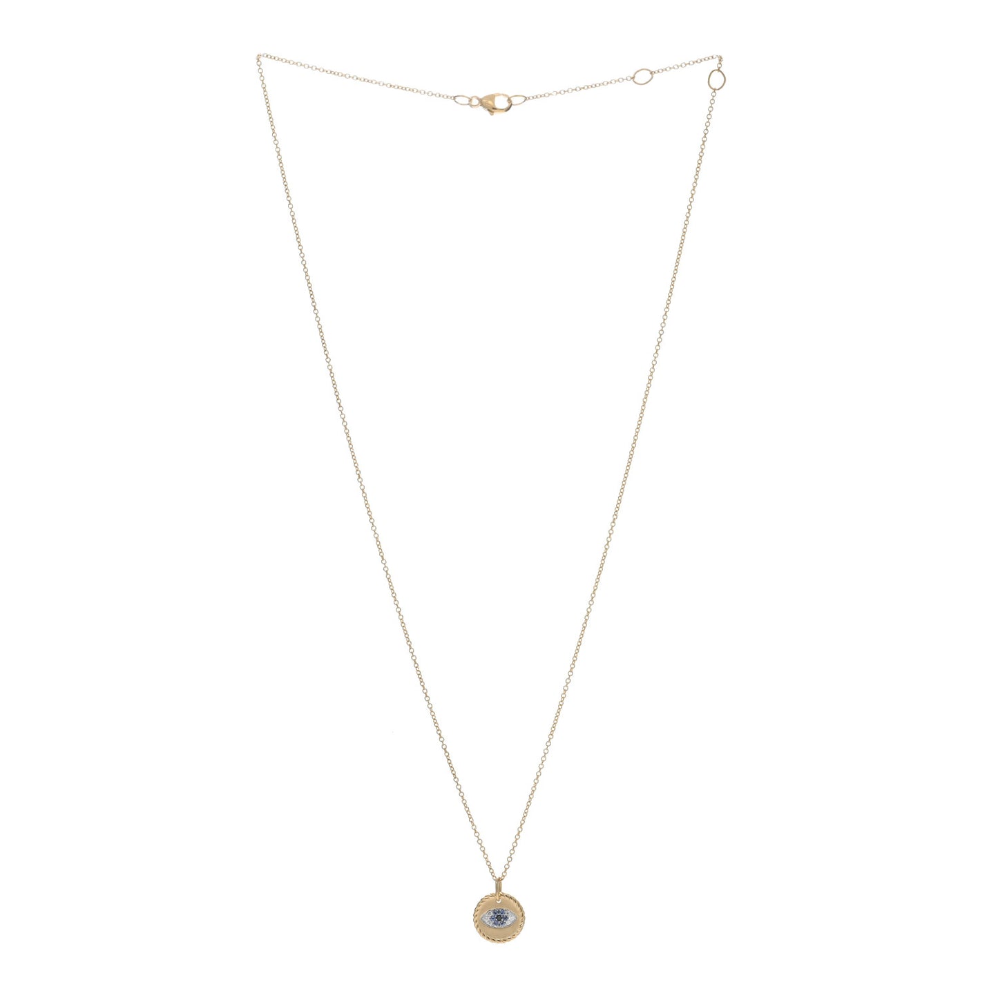 18K Yellow Gold Blue Sapphire Diamond Evil Eye Necklace