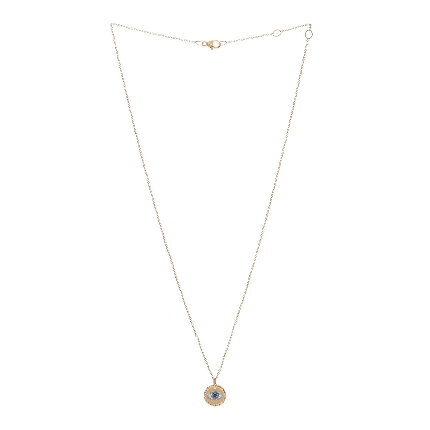 David Yurman 18K Yellow Gold Blue Sapphire Diamond Evil Eye Necklace 3 of 5