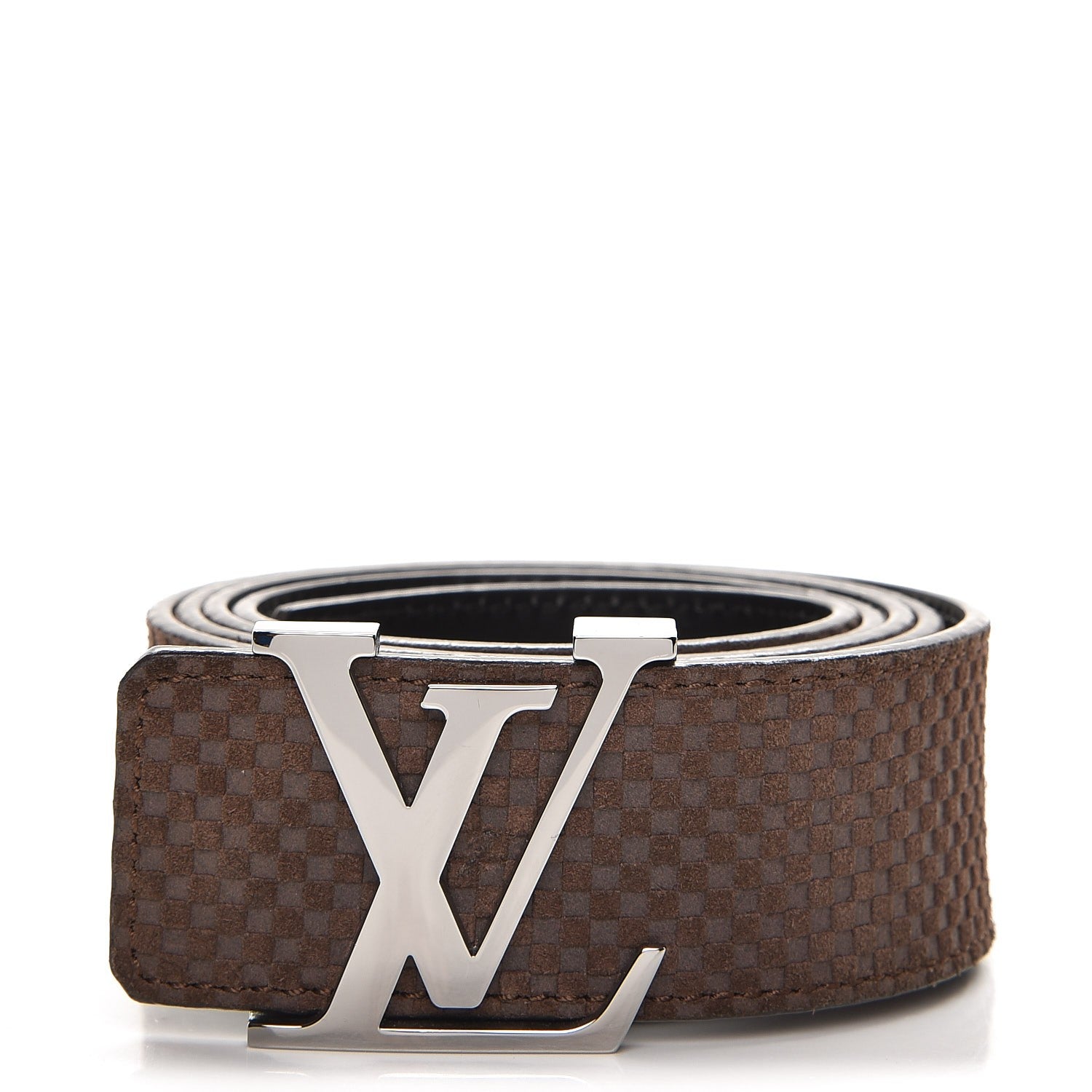 Louis Vuitton Suede Calfskin Mini Damier 40mm LV Initiales Belt 110 44 Moka 1 of 7