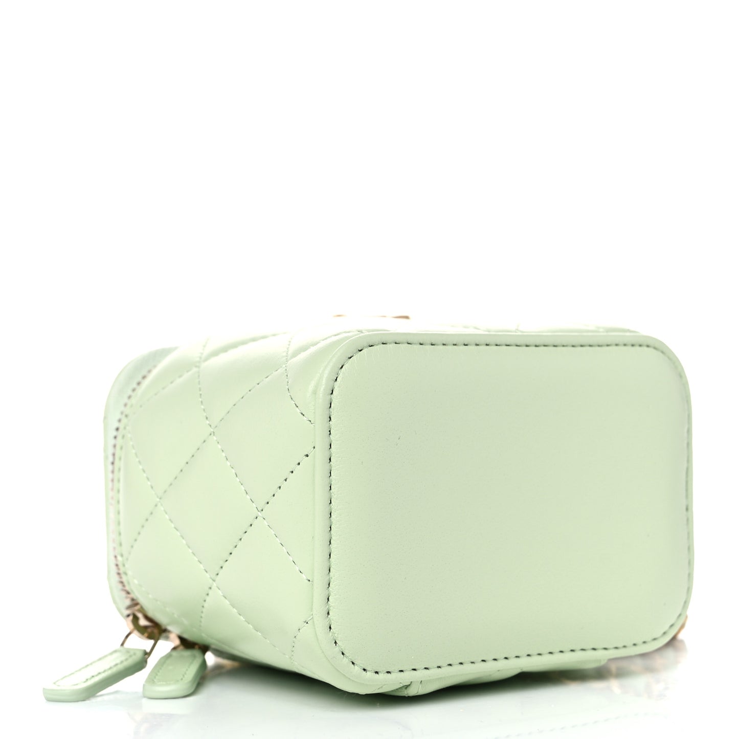Lambskin Quilted Pearl Crush Mini Vanity Case With Chain Light Green