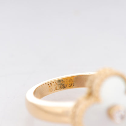 Van Cleef & Arpels 18K Yellow Gold Diamond Mother of Pearl Vintage Alhambra Ring 49 5 5 of 6