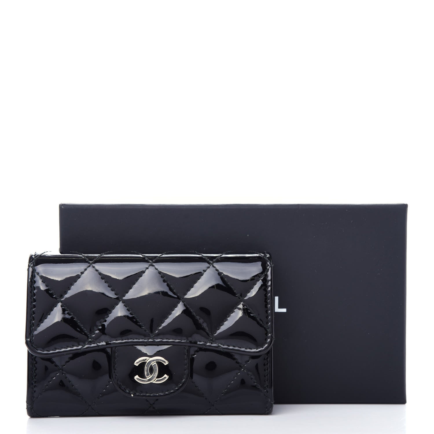 Chanel Patent Quilted Flap Card Holder Wallet Black 9 of 9